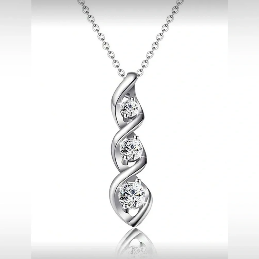 Silver‎ Tone Cubic Zirconia Pendant Necklace